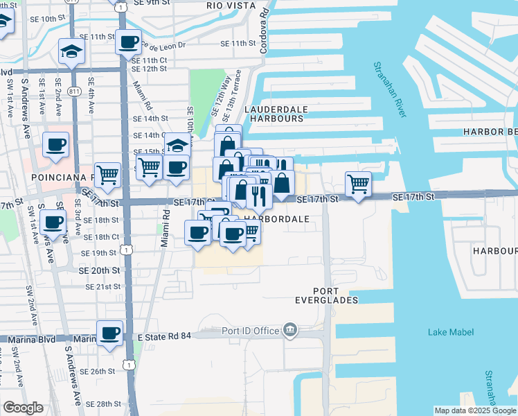 map of restaurants, bars, coffee shops, grocery stores, and more near 1428 Southeast 17th Street in Fort Lauderdale