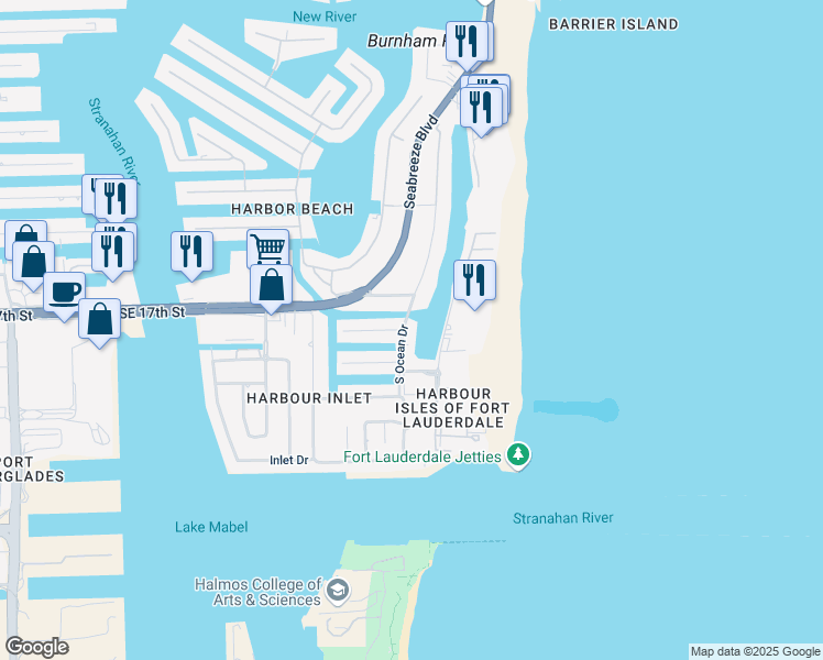 map of restaurants, bars, coffee shops, grocery stores, and more near 1800 South Ocean Drive in Fort Lauderdale