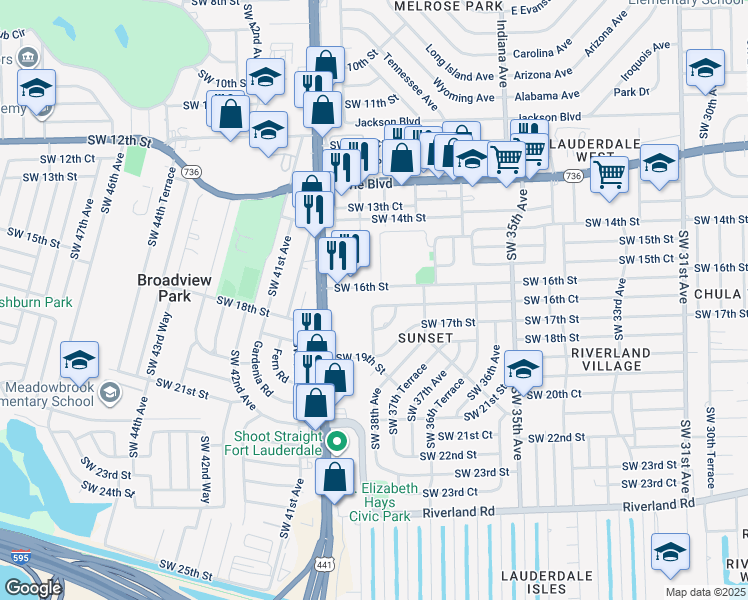 map of restaurants, bars, coffee shops, grocery stores, and more near 3785 Southwest 16th Court in Fort Lauderdale
