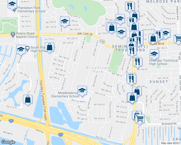 map of restaurants, bars, coffee shops, grocery stores, and more near 1773 Southwest 44th Terrace in Fort Lauderdale