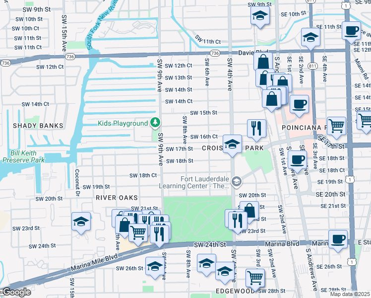 map of restaurants, bars, coffee shops, grocery stores, and more near 1700 Southwest 8th Avenue in Fort Lauderdale