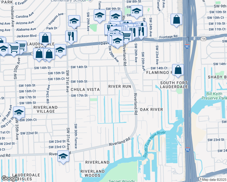 map of restaurants, bars, coffee shops, grocery stores, and more near 1663 Southwest 28th Avenue in Fort Lauderdale