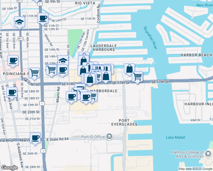 map of restaurants, bars, coffee shops, grocery stores, and more near 1510 Southeast 17th Street in Fort Lauderdale