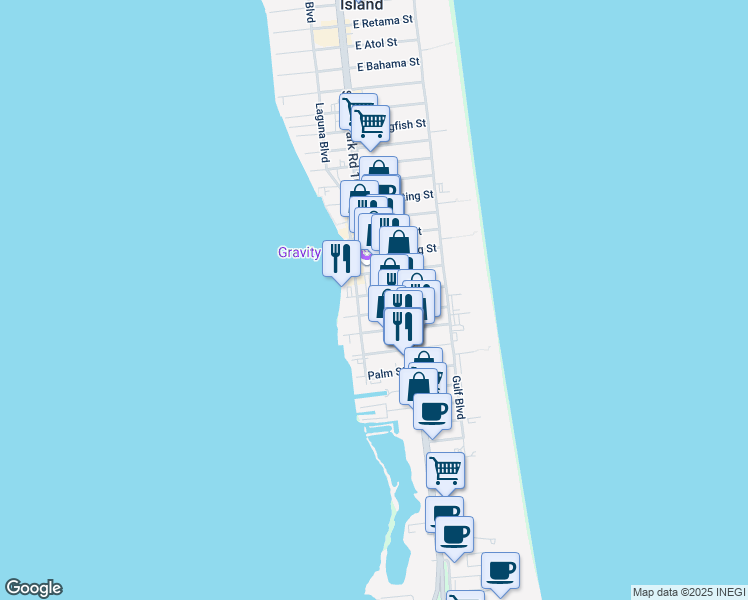 map of restaurants, bars, coffee shops, grocery stores, and more near 2111 Padre Boulevard in South Padre Island