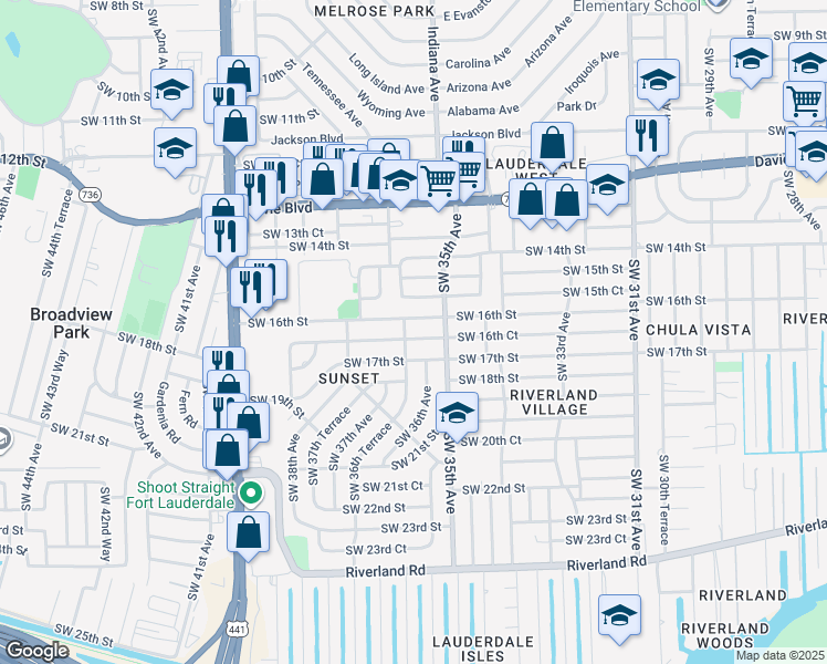 map of restaurants, bars, coffee shops, grocery stores, and more near 3581 Southwest 16th Court in Fort Lauderdale