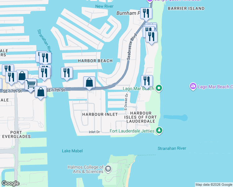 map of restaurants, bars, coffee shops, grocery stores, and more near 2625 Marion Drive in Fort Lauderdale