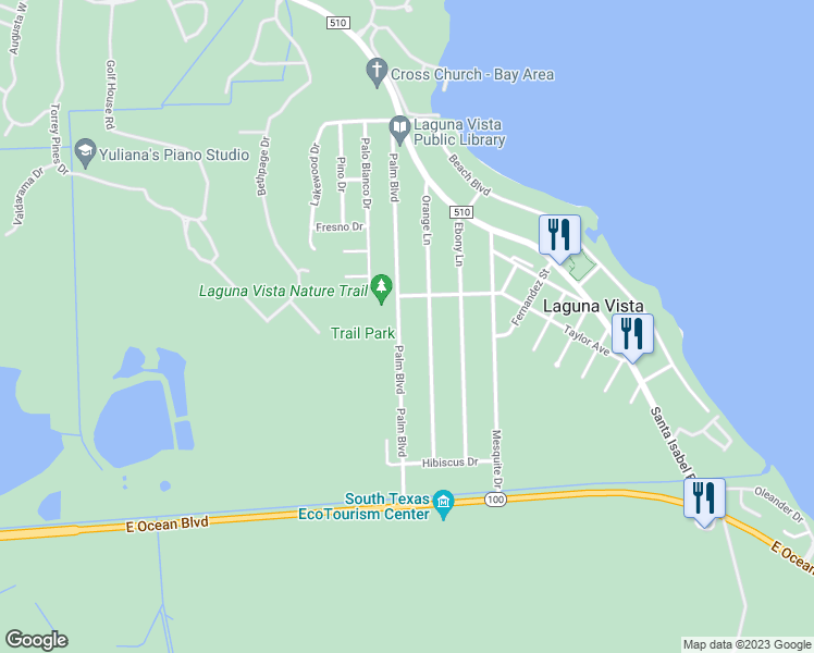 map of restaurants, bars, coffee shops, grocery stores, and more near 622 Palm Boulevard in Laguna Vista