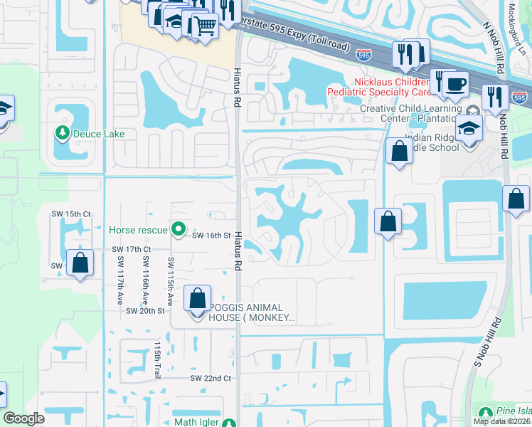 map of restaurants, bars, coffee shops, grocery stores, and more near 11034 Southwest 15th Manor in Davie