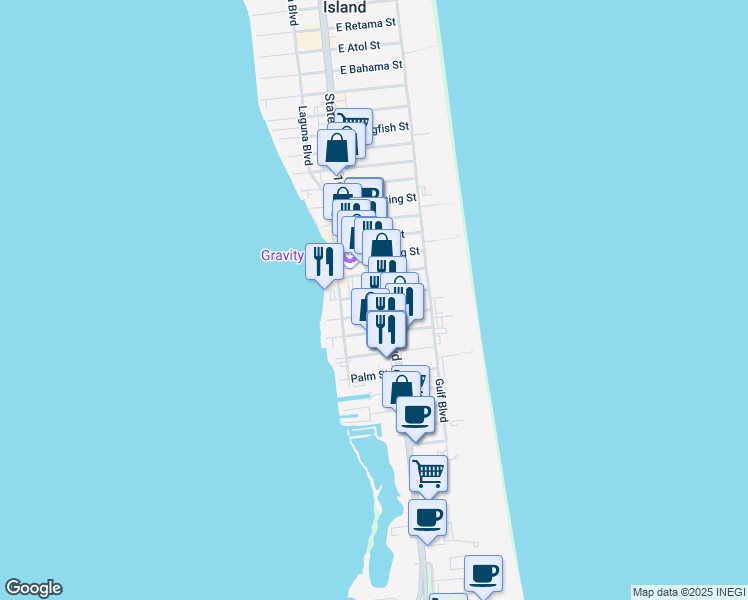map of restaurants, bars, coffee shops, grocery stores, and more near 2111 Padre Boulevard in South Padre Island