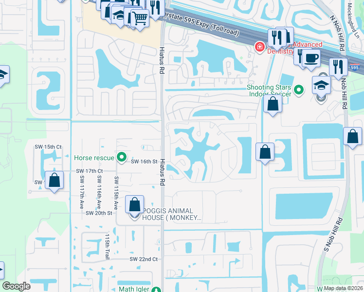 map of restaurants, bars, coffee shops, grocery stores, and more near 11034 Southwest 15th Manor in Davie
