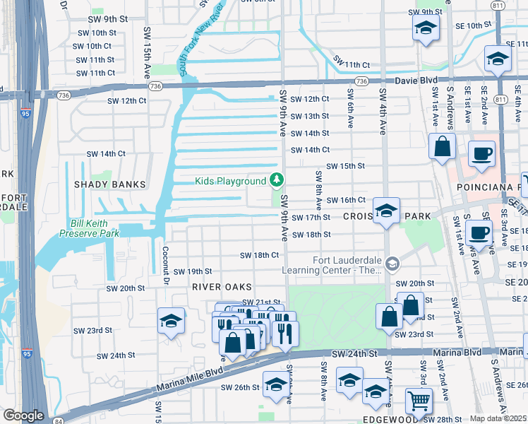 map of restaurants, bars, coffee shops, grocery stores, and more near 917 Southwest 17th Street in Fort Lauderdale