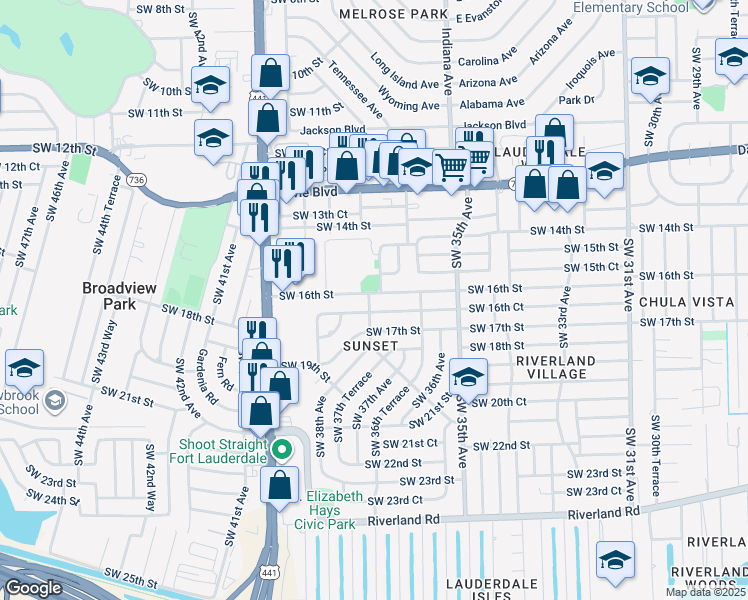 map of restaurants, bars, coffee shops, grocery stores, and more near 3681 Southwest 16th Court in Fort Lauderdale