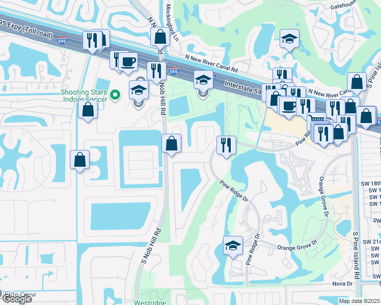 map of restaurants, bars, coffee shops, grocery stores, and more near 9770 Southwest 15th Drive in Plantation