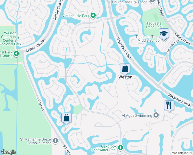 map of restaurants, bars, coffee shops, grocery stores, and more near 2509 Poinciana Drive in Weston