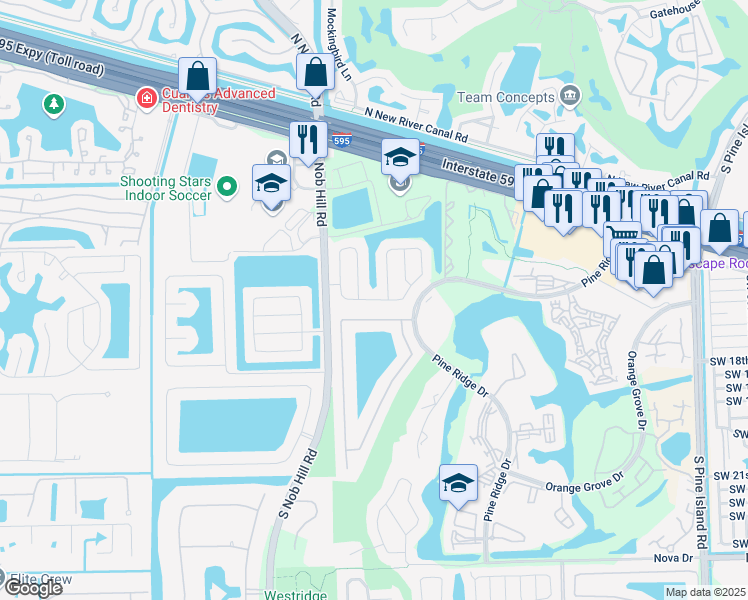 map of restaurants, bars, coffee shops, grocery stores, and more near 9770 Southwest 15th Drive in Plantation