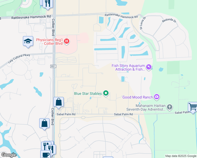map of restaurants, bars, coffee shops, grocery stores, and more near 6953 Johns Road in Naples