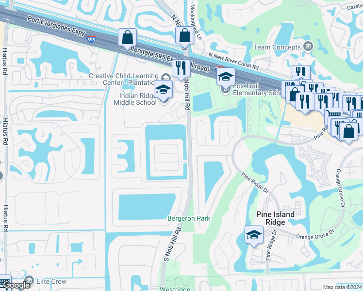 map of restaurants, bars, coffee shops, grocery stores, and more near 1530 Southwest 100th Terrace in Davie