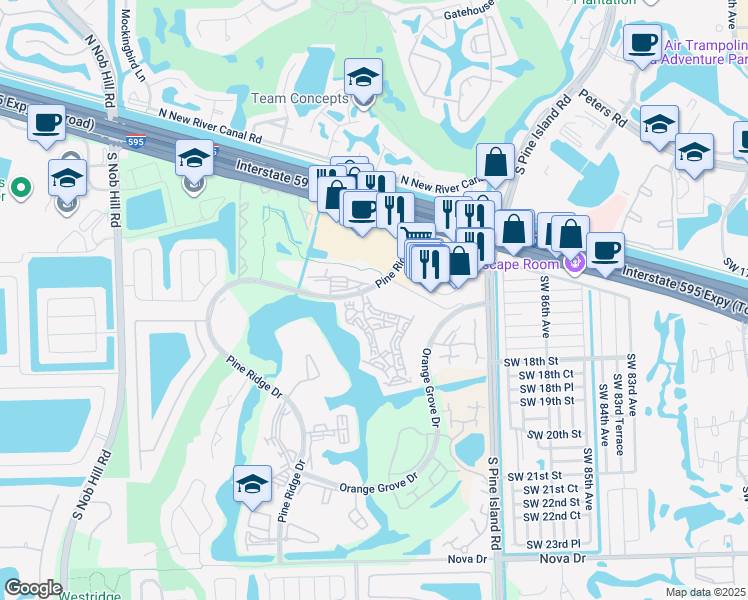 map of restaurants, bars, coffee shops, grocery stores, and more near 1530 Whitehall Drive in Davie