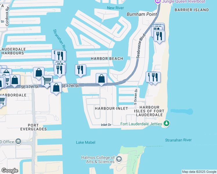 map of restaurants, bars, coffee shops, grocery stores, and more near 2424 Southeast 17th Street in Fort Lauderdale