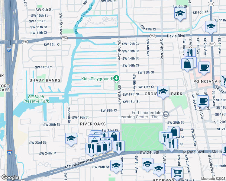 map of restaurants, bars, coffee shops, grocery stores, and more near 917 Southwest 17th Street in Fort Lauderdale