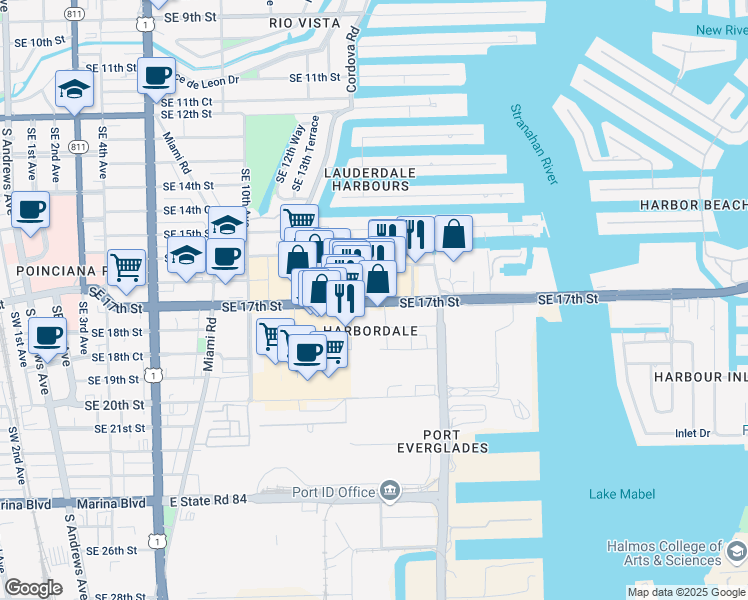 map of restaurants, bars, coffee shops, grocery stores, and more near 757 Southeast 17th Street in Fort Lauderdale