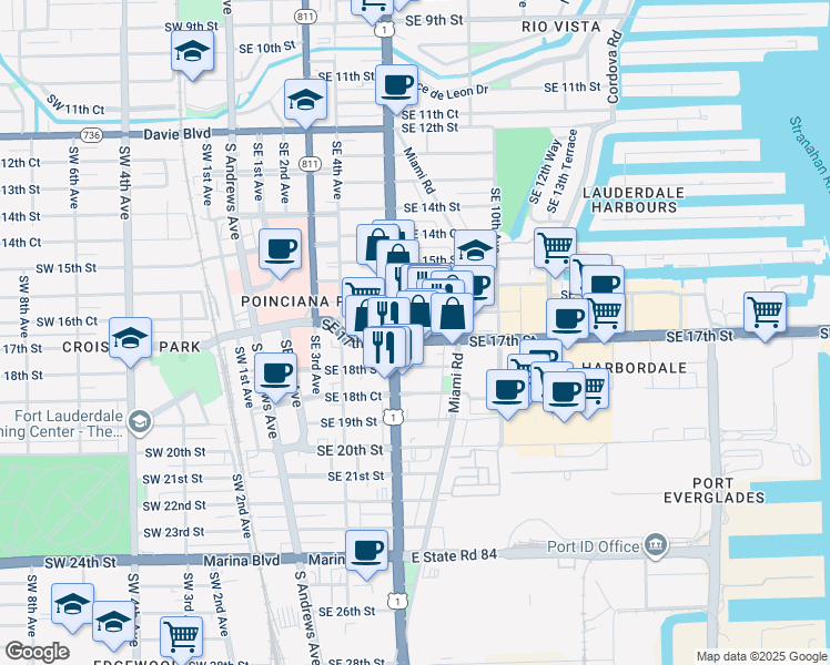 map of restaurants, bars, coffee shops, grocery stores, and more near in Fort Lauderdale