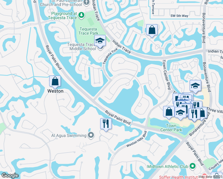 map of restaurants, bars, coffee shops, grocery stores, and more near 1472 Lantana Drive in Weston