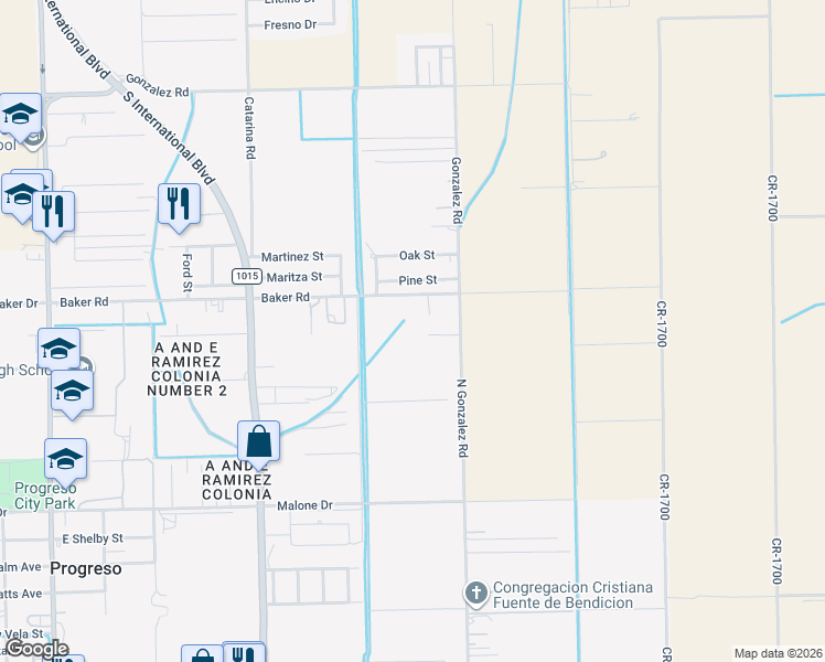 map of restaurants, bars, coffee shops, grocery stores, and more near 709 Gonzalez Road in Weslaco