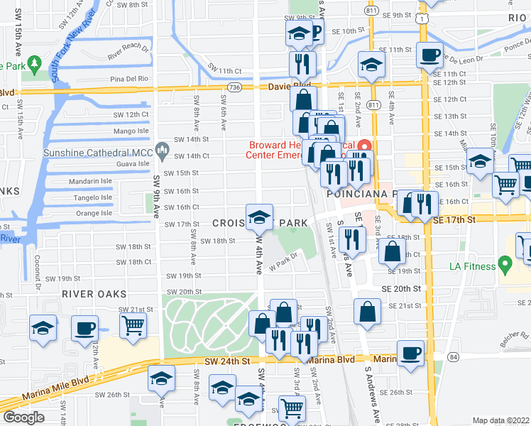 map of restaurants, bars, coffee shops, grocery stores, and more near 337 Southwest 17th Street in Fort Lauderdale