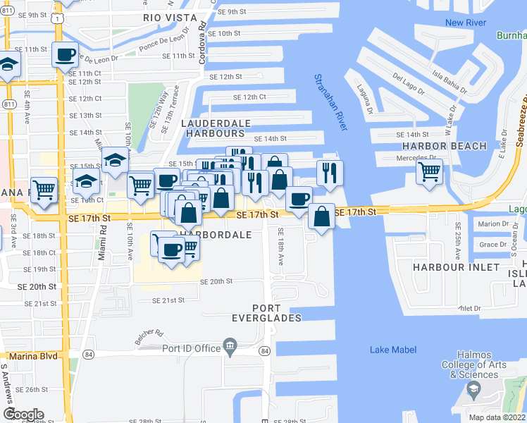 map of restaurants, bars, coffee shops, grocery stores, and more near in Fort Lauderdale