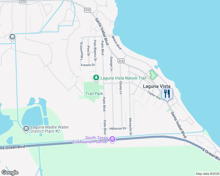 map of restaurants, bars, coffee shops, grocery stores, and more near 622 Palm Boulevard in Laguna Vista