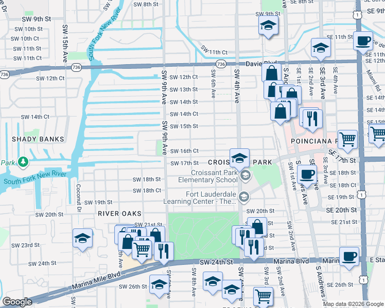 map of restaurants, bars, coffee shops, grocery stores, and more near 1700 Southwest 8th Avenue in Fort Lauderdale