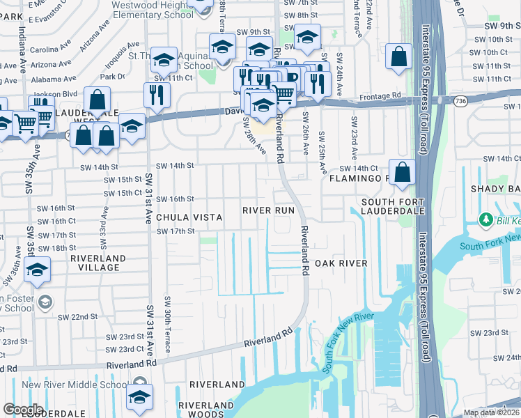 map of restaurants, bars, coffee shops, grocery stores, and more near 1663 Southwest 28th Avenue in Fort Lauderdale