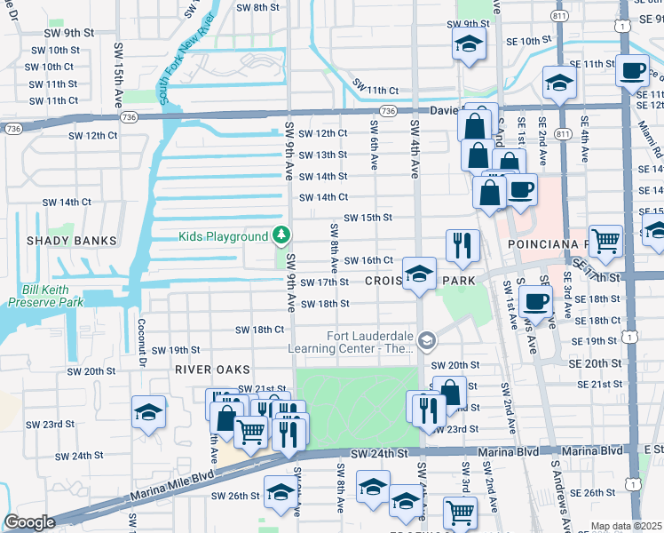 map of restaurants, bars, coffee shops, grocery stores, and more near 1700 Southwest 8th Avenue in Fort Lauderdale
