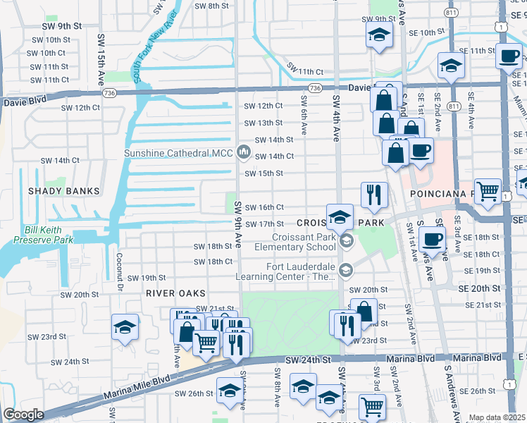 map of restaurants, bars, coffee shops, grocery stores, and more near 1700 Southwest 8th Avenue in Fort Lauderdale