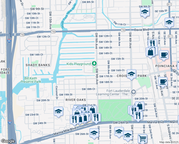 map of restaurants, bars, coffee shops, grocery stores, and more near 917 Southwest 17th Street in Fort Lauderdale