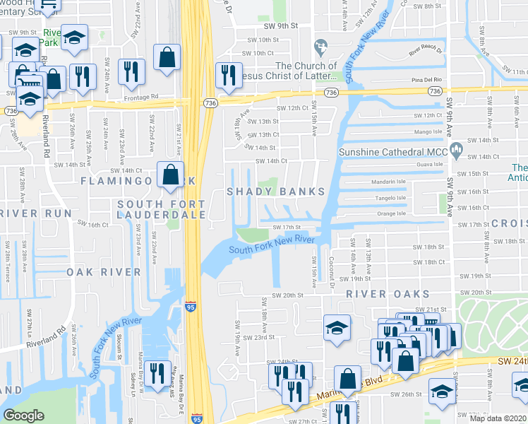 map of restaurants, bars, coffee shops, grocery stores, and more near 1719 Southwest 17th Street in Fort Lauderdale