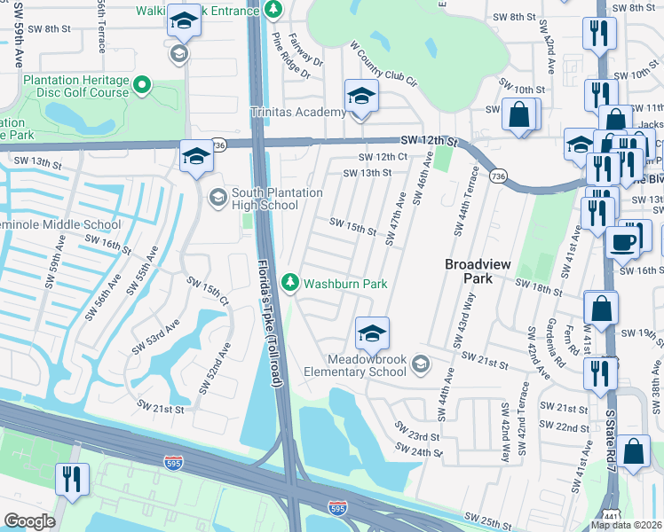 map of restaurants, bars, coffee shops, grocery stores, and more near 1800 Southwest 48th Avenue in Fort Lauderdale