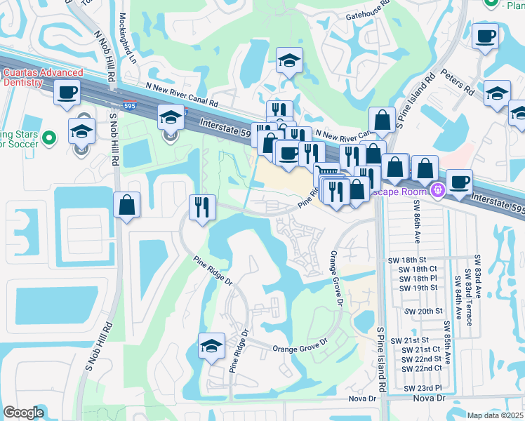 map of restaurants, bars, coffee shops, grocery stores, and more near 1510 White Hall Drive in Davie