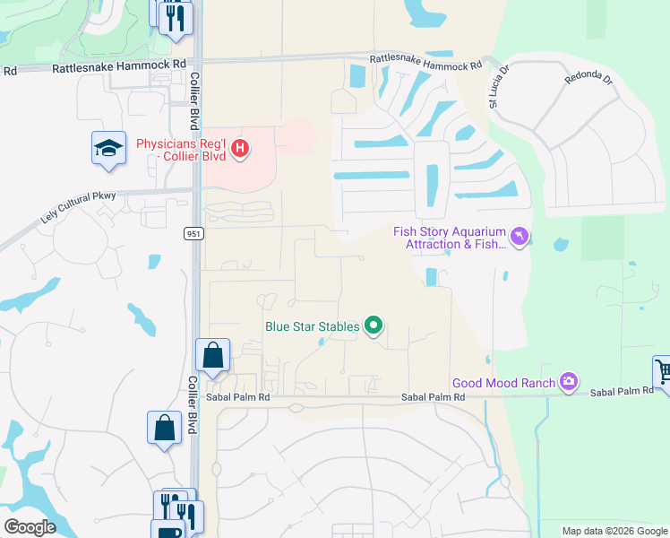 map of restaurants, bars, coffee shops, grocery stores, and more near 6953 Johns Road in Naples