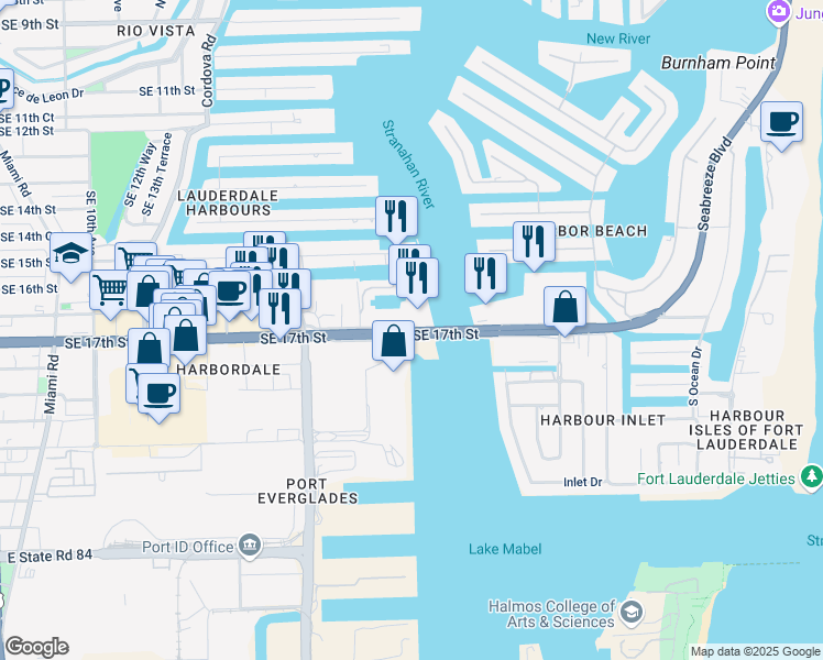 map of restaurants, bars, coffee shops, grocery stores, and more near 2015 Southeast 17th Street in Fort Lauderdale