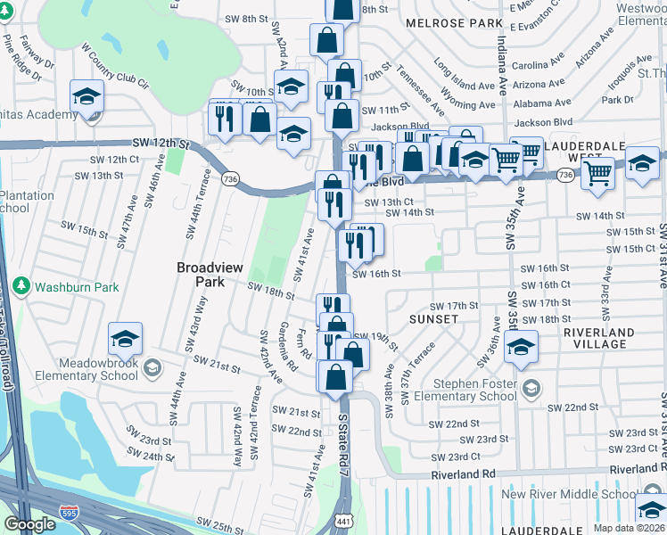 map of restaurants, bars, coffee shops, grocery stores, and more near 1545 South State Road 7 in Fort Lauderdale