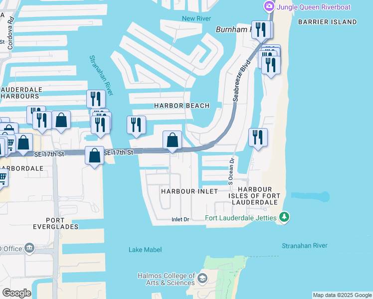 map of restaurants, bars, coffee shops, grocery stores, and more near 1638 River Lane in Fort Lauderdale