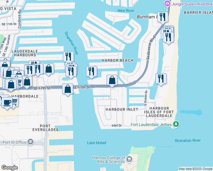 map of restaurants, bars, coffee shops, grocery stores, and more near 2301 Southeast 17th Street in Fort Lauderdale