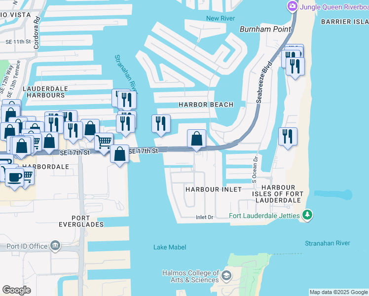 map of restaurants, bars, coffee shops, grocery stores, and more near 2301 Southeast 17th Street in Fort Lauderdale