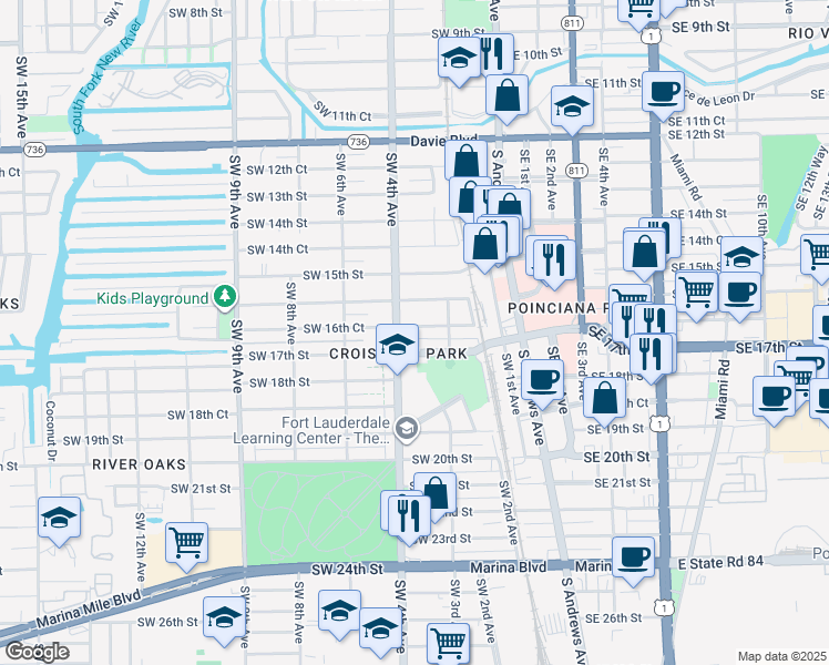 map of restaurants, bars, coffee shops, grocery stores, and more near 1612 Southwest 4th Avenue in Fort Lauderdale