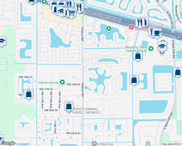map of restaurants, bars, coffee shops, grocery stores, and more near 11104 North Harmony Lake Circle in Davie