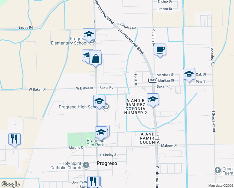 map of restaurants, bars, coffee shops, grocery stores, and more near 320 Red Ants Drive in Weslaco