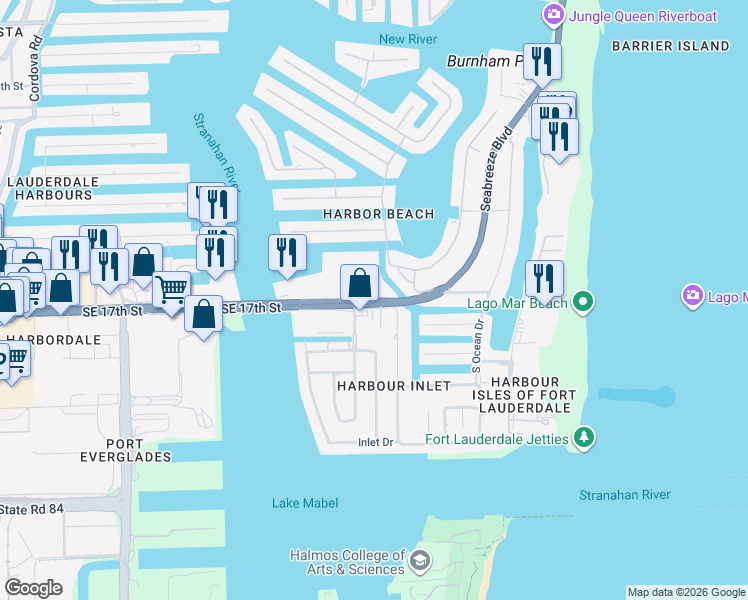 map of restaurants, bars, coffee shops, grocery stores, and more near 1638 River Lane in Fort Lauderdale