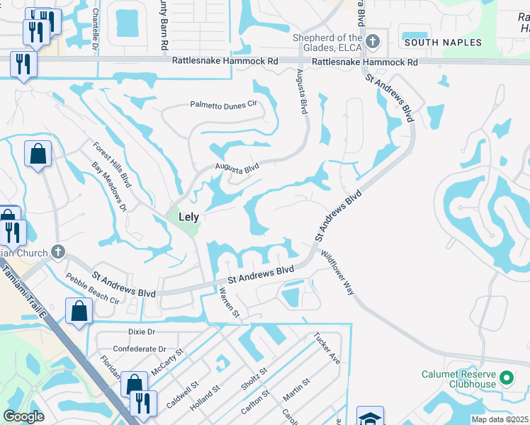 map of restaurants, bars, coffee shops, grocery stores, and more near 265 Deerwood Circle in Naples